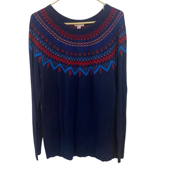 Merona XXL fair isles cotton blend long sleeve sweater blue red - Picture 1 of 7